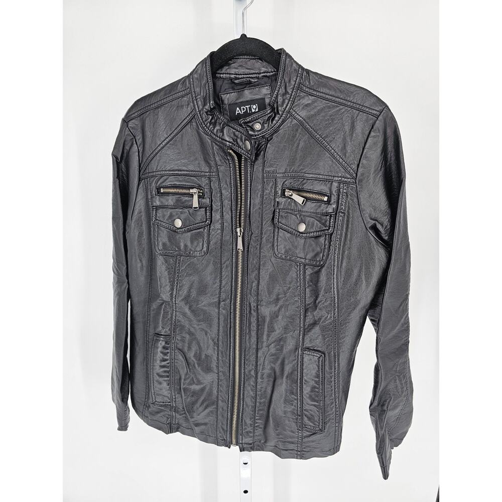 Apt 9 Womens Sz XL Full Zip Up Faux Leather Moto Jacket Black - Picture 1 of 4